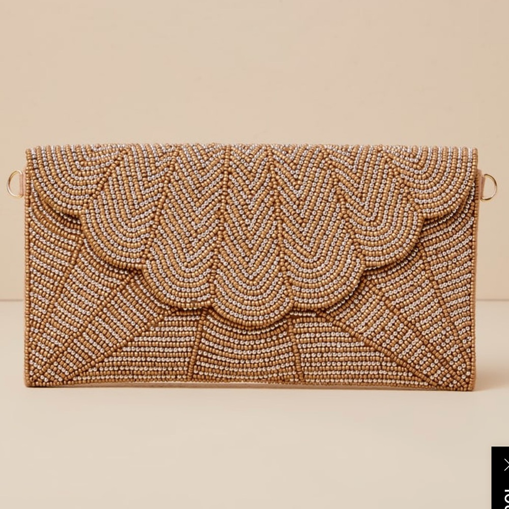 Elegant Gold Beaded Clutch